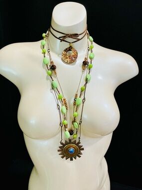 Boho GR Gemstones & Sunburst w/ Lapis Pendant Layered Copper Artisan Necklace